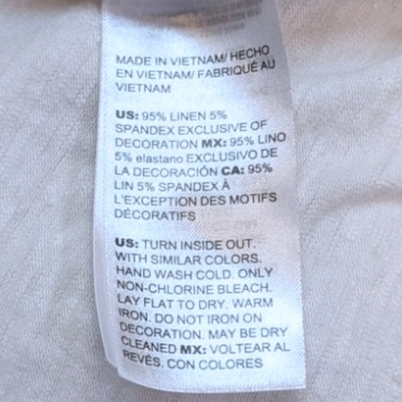 Chico's Beaded Embellished Notched Crew Neck 3/4 Sleeve White Linen Top (XL) - Picture 7 of 8